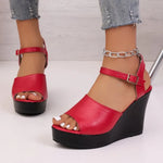 Women Sandals SummerPeep Toe Ankle Strap High Heels Ladies Wedges Platform SandalsParty
