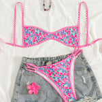 New Flowers Printed High Leg Cut Bikini Female Swimsuit Women Swimwear Two-Pieces Bikini Set Bather Bathing Suit Swim