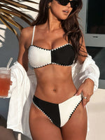 Sexy Black White Contrast Bikini Set 2026 Women Diamond Grid Pattern Push Up Bra High Waist Swimsuit Beach Bathing Suit Swimwear