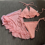 White Mesh Cover Up Swimwear String Halter 3 Piece Bikini Set Micro Thong Swimsuit Beachwear Ruffled Triangle Bikinis 2026 Mujer
