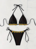 ZTVitality Tassel Trim Triangle Halter Tie Strap Backless 2024 New Arrival Padded Sexy Swimsuit Women Swimwear Summer Biquini