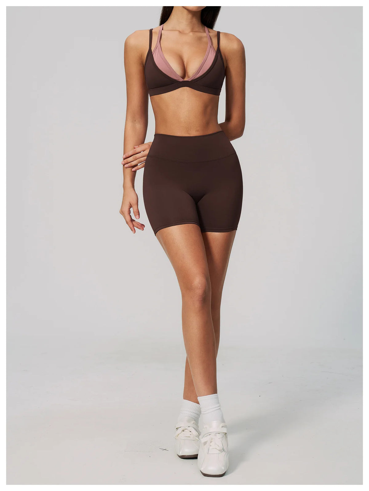 Women 2PCS Yoga Suit Double Strap Shockproof Sports Bra High Waist Tigh Short Fitness Suit Gym Running Leggings Tracksuits