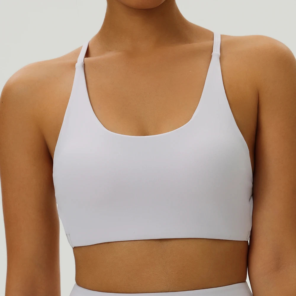 Sexy Soft Fitness Sport Bra Spaghetti Strap Cross Back Hollow Women Top Tight Gym Yoga Underwear Athletic Workout With Chest Pad