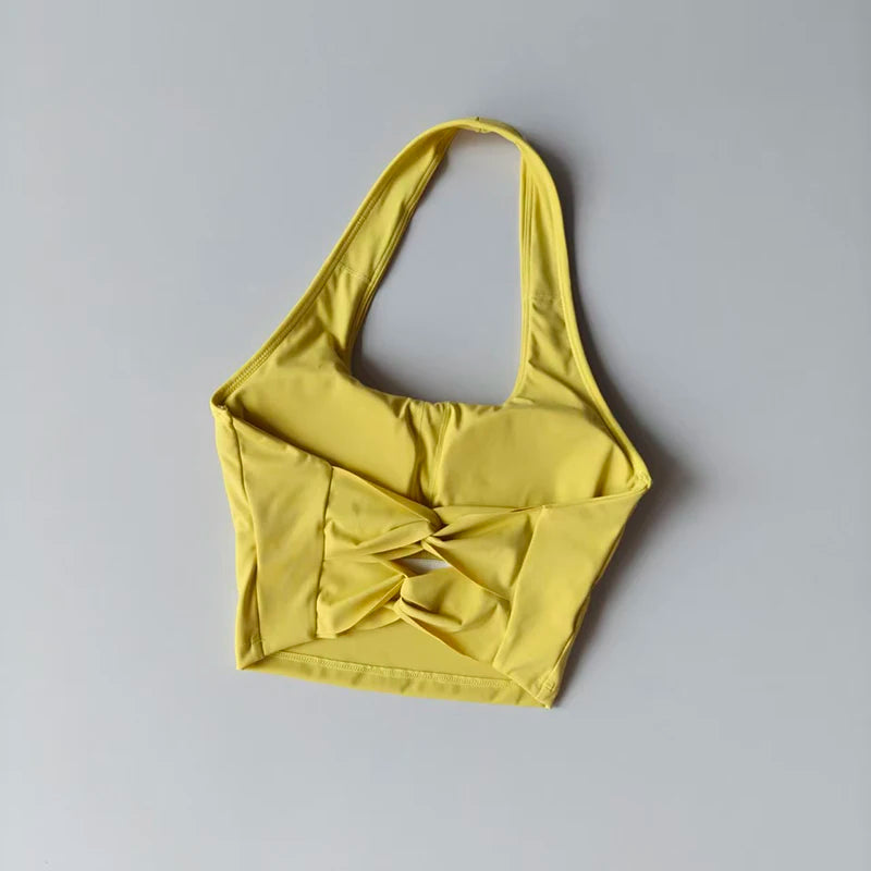 Women's yoga sports bra, neck hanging cross belt chest cushion yoga back training bra