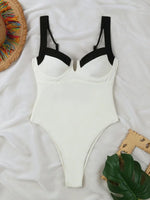 Push Up One Piece Swimsuit Women Backless Bodysuit Black White Swimwear Thong Beach Wear 2025 Contrast Color Bathing Suits Pool