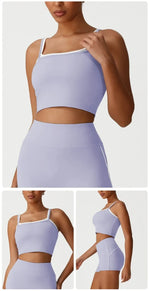 Women's Seamless Yoga Vest - Fake Two-Piece with Backless Removable Padded Sports Bra Stretchy Running Fitness Tank Top