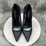 Women's Black Mesh Stiletto PumpsPointed Toe Hollow-Out High Heels, Sexy Sheer Dress Shoes for Party, Club, and Evening Even