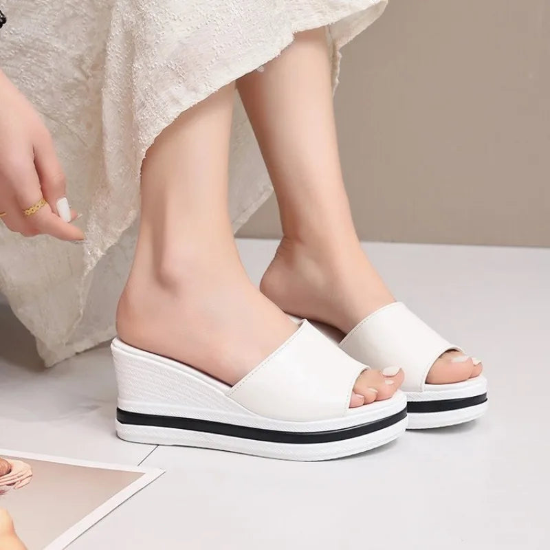 Women Slippers Retro Wedge Sandals Fish Mouth High Heels Shoes Women Thick Bottom Large Size