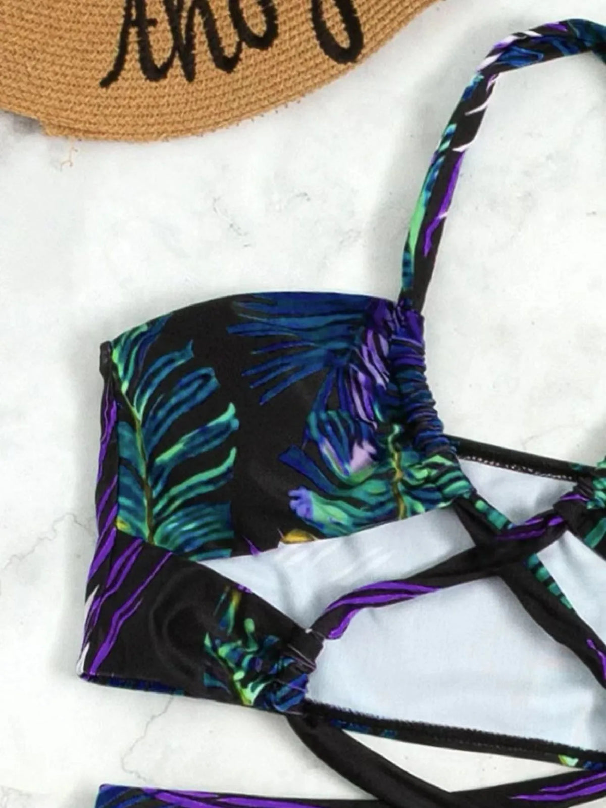 2024 Halter Criss Cross Bikini Tropical Print Swimsuit & Beach Dress 3 Piece Sexy Swimwear Women Bathing Suit Beachwear Summer