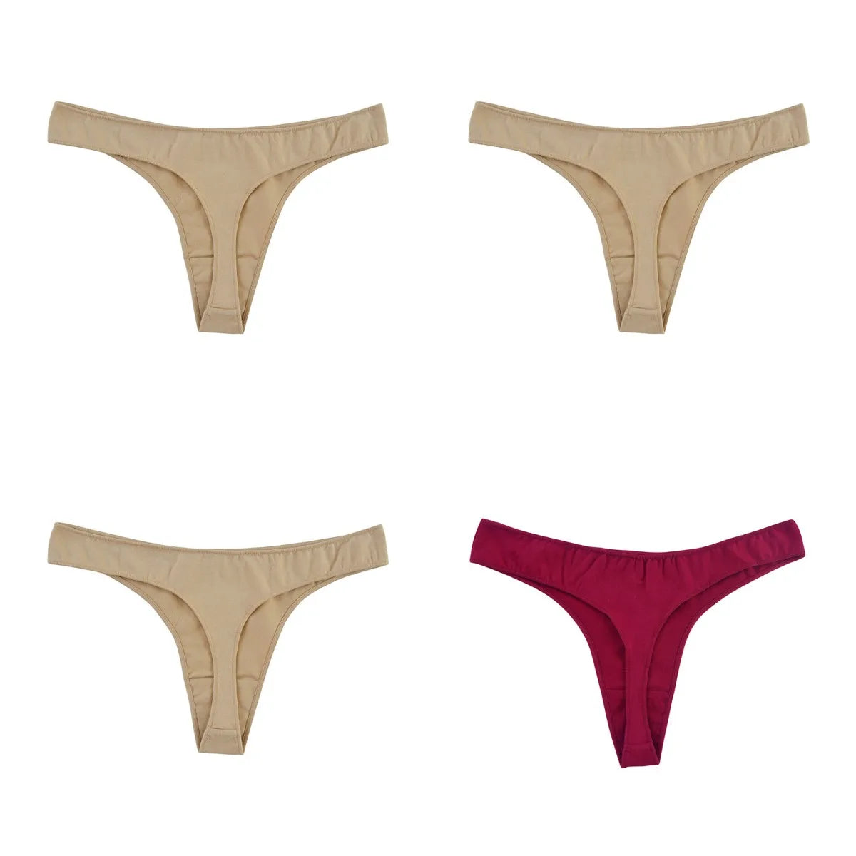 4Pcs/Set Cotton Panties Women Low-Rise Thong G-string Solid Breathable Stretchy Underwear Ladies Sexy T-back Lingerie M-XL