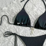 Yellow Halter String Triangle Micro Bikini Thong Solid Swimwears Bow Pearl Sexy Swimsuit Women Bathing Suit Bikinis Sets 2026