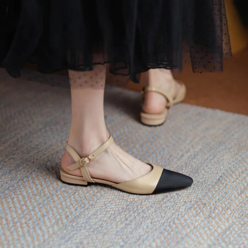 New 2025 Summer Women's Sandals Elegant Medium Heel Toe Mules Comfortable Office Women's Shoes Buckle Heels Dress Shoes