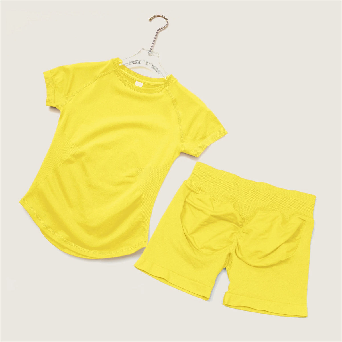 STOUREG 2 Pieces Sports Sets Short Sleeve Seamless Yoga Top Fitness Set Women Workout Running Sports Shorts Gym Suit
