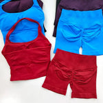 Yoga 2 Pieces Gym Set Women Backless Halter Tops High Waist Seamless Shorts Gym Suit Fitness Sports Bras Sportswear Workout Sets