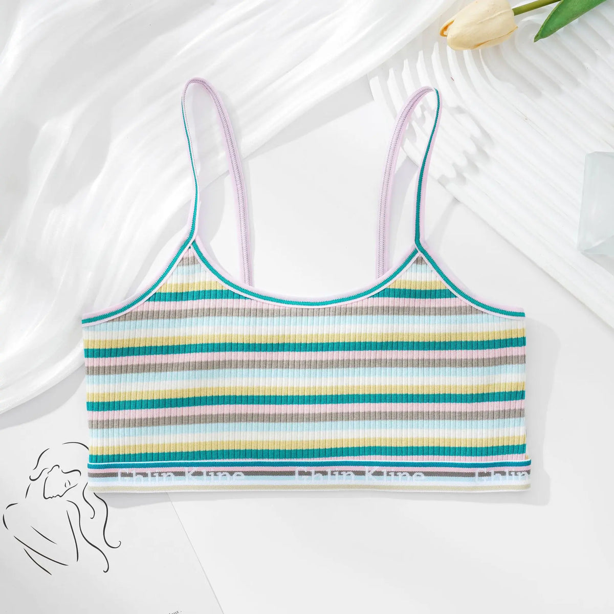 Women Non-wire Bras Female Cotton Bra Tops Striped Crop Top Small Breast Breathable Push Up Bra Comfort Girl Underwear