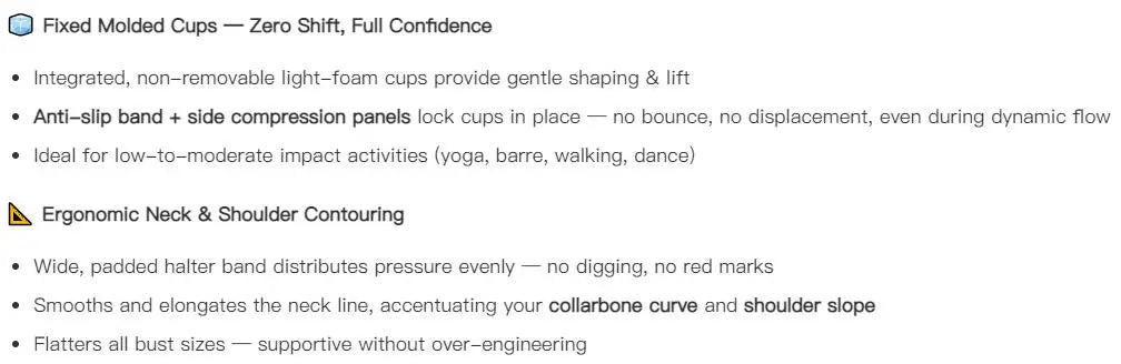 Women's Halter Neck Sports Bra Vest Slimming Tube Top for Yoga Gym Running Beautiful Back Sling Design One Cup Gathered Summer F