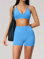Seamless Yoga Excersize Sets Women Cross Back Sports Bra Tracksuit Workout Clothes High Waist Hip Lifting Shorts Fitness Suits