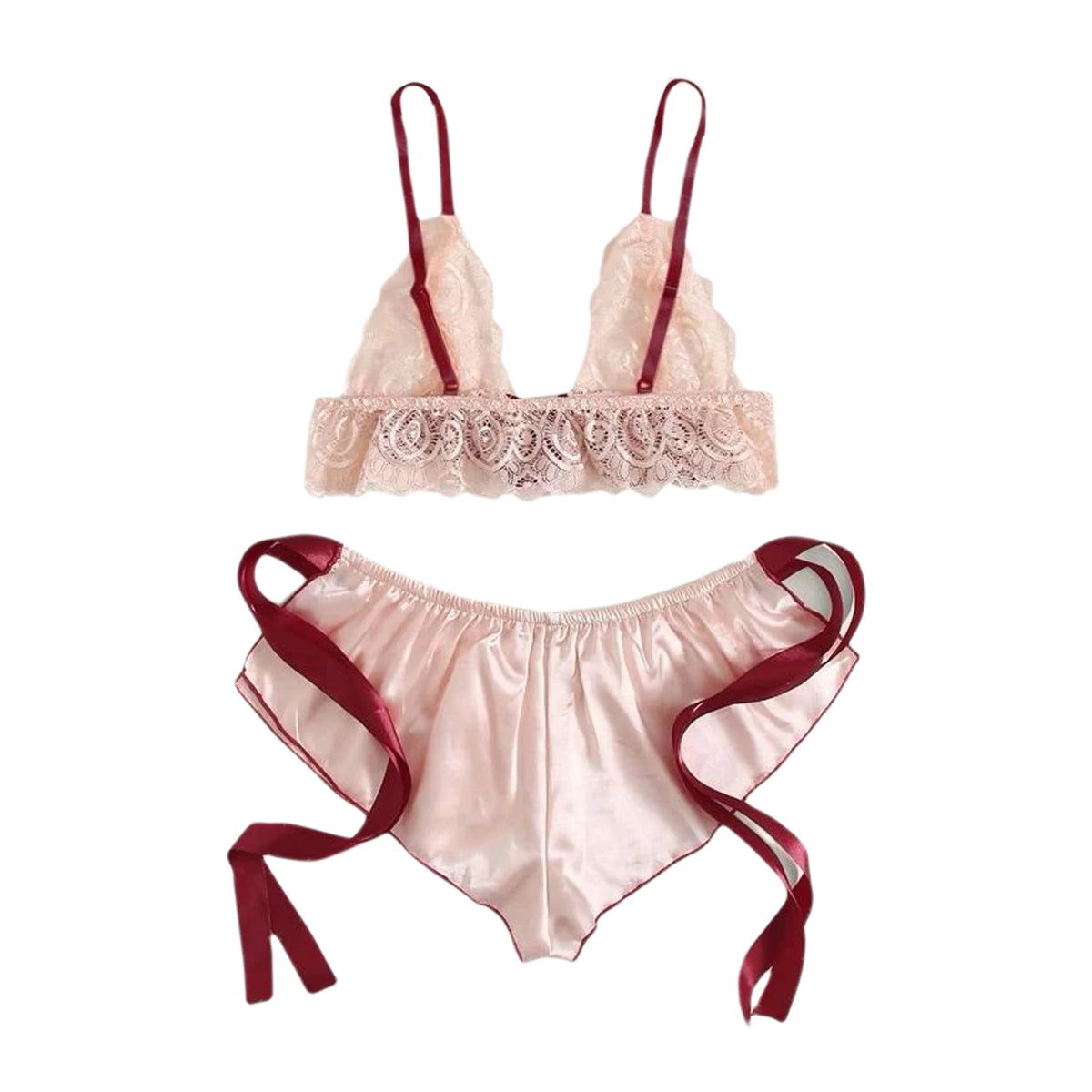 Women's 2 Piece Pajama Sets Lingerie Solid Color Bow Bandage Bra Camisole with Shorts Sexy Loungewear Summer