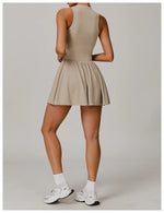 Women Front Zipper Tennis Dress Fake Two-piece Pieces Stand Up Collar Slim Fit Soft Sports Sets Fitness Pocket Skorts Yoga Suits