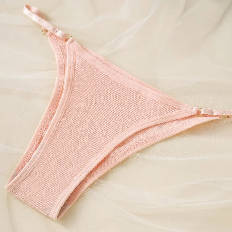 Women Ribbed Triangle Bra And Panties Set Wireless V Neck Thin Strap Bra Low Waist Briefs Ladies Removable Pads Lingerie Set