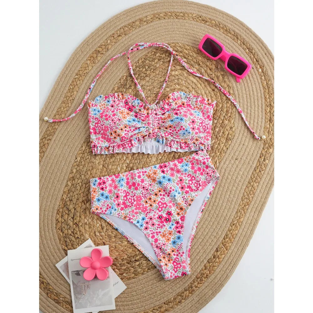 Sexy Flower Bikini 2025 Women Swimsuit Two Piece Swimwear Female Thong Bikinis Set Swimming for Bathing Suits Brazilian Biquini