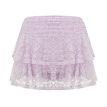 Womens Mini Skirt Lace Flower Low Waist A-Line Layered Ruffled Skirt for Daily Party Club