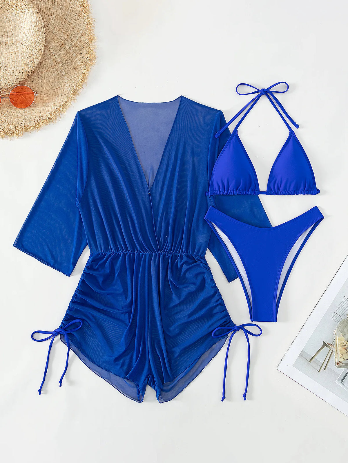 Sexy Long Sleeves Cover Up Bikini Set Women White Black Push Up Mesh Dress 3 Piece Swimsuit Bathing Suit Thong Swimwear 2026