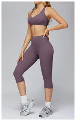 2 Pieces Yoga Set Women Sports Shirts Workout Top Fitness Suits Outdoor Gym Running Mid-length Pants Workout Clothes Tracksuits