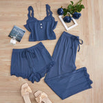 Comfortable 3-Piece Women's Pajamas Set with Lace Splicing