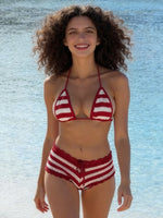 Women's Bohemian Swimwear Striped Knit 2 Piece Bathing Suits Tie-ups Halter Bra Drawstring ShortsSexy Beachwear