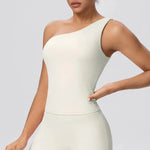 Women Seamless Cloud Feel One-Shoulder Waist-Cinching Yoga Vest Quick-Dry Slimming Sports Shaping Underwear Running Fitness Top