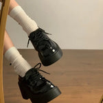 Women Lace‑Up Oxford Shoes PU Leather Chunky Block Heel Platform Round Toe Comfort Non‑Slip Casual JK School Daily Dress Shoes