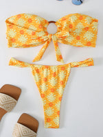 Ring Link Bandeau Bikini 2026 Floral Strappy Swimsuit Women Padded Swimwear Female Bathers Bathing Swimming Swim Suit Beachwear
