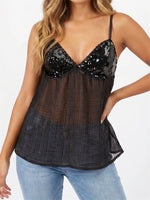 Women Spaghetti Strap Tank Tops Sleeveless Deep V Neck Sequin Corset Vest Daily Out Going Club Camisole Shirts Summer