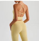 Yoga Shorts Sets Women Hanging Neck Hollow Back Sports T Shirts Sportsuit Gym High Waist Pocket Pants Fitness Workout Clothes