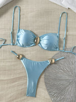 Metal Buckle Satin Bikini Women Micro Thong Swimwear Female Swimsuit Two-pieces Bikini Set High Cut Bather Bathing Suit Swim