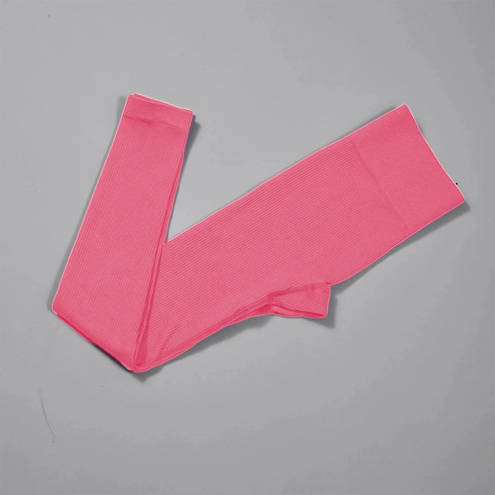 Women Ribbed Yoga Pants High Waisted Gym Leggings Sport ， Fitness Seamless Female Legging Control Running Training Tights