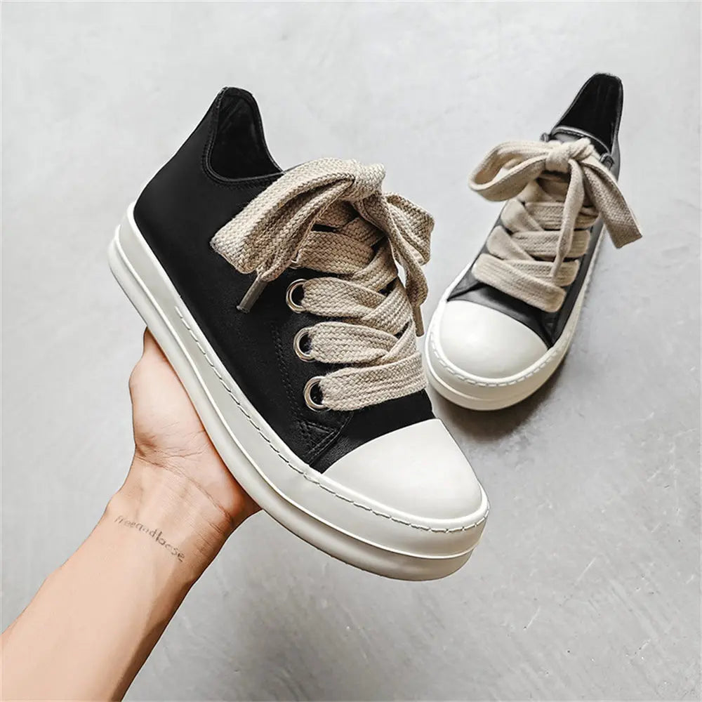2025 Big Size 44 Women's Platform Skate Shoes Fashion Summer Black Pink Red Lace-up Men Sporty Vulcanize Casual Flat Shoes