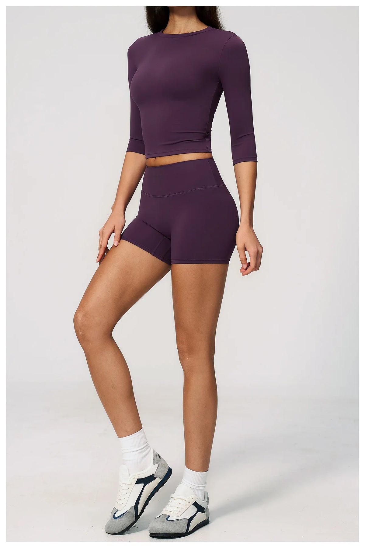 Yoga Sets Women Half Sleeve O Neck Slim Sports T Shirts High Waist Short Fitness Suit Outdoor Gym Running Workout Tracksuit