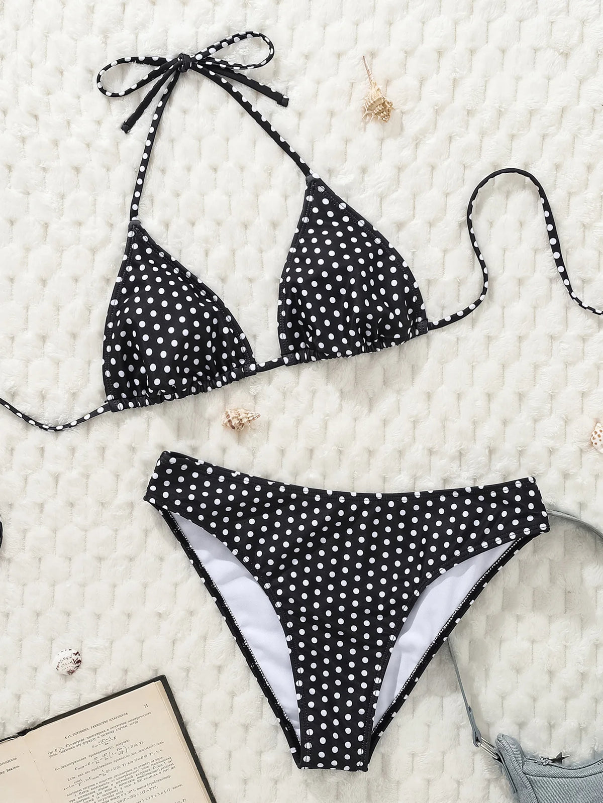 Sexy Black Polka Dot Print Bikini Set Women Halter Push Up Bra High Waist Swimsuit Bathing Suit Vacation Two Piece Swimwear 2026