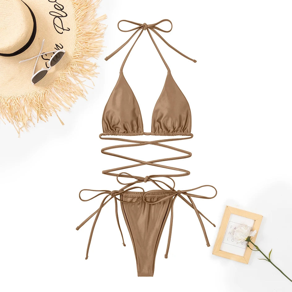 Sexy Micro Bikini 2025 Criss Cross Swimwear Bandage Woman Swimsuit Female Thong Bikinis Set 2 Piece Women Bathing Suit Beachwear