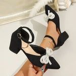 2026summer New Heel Pointed Toe Strap High-Heeled Sandals Women's Bow Pumps