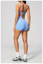 New Cross Back Yoga Jumpsuit Women Tight Sleeveless Hollow Out Sports One Piece Suit Butt-Lifting Shorts Fitness Bodysuits
