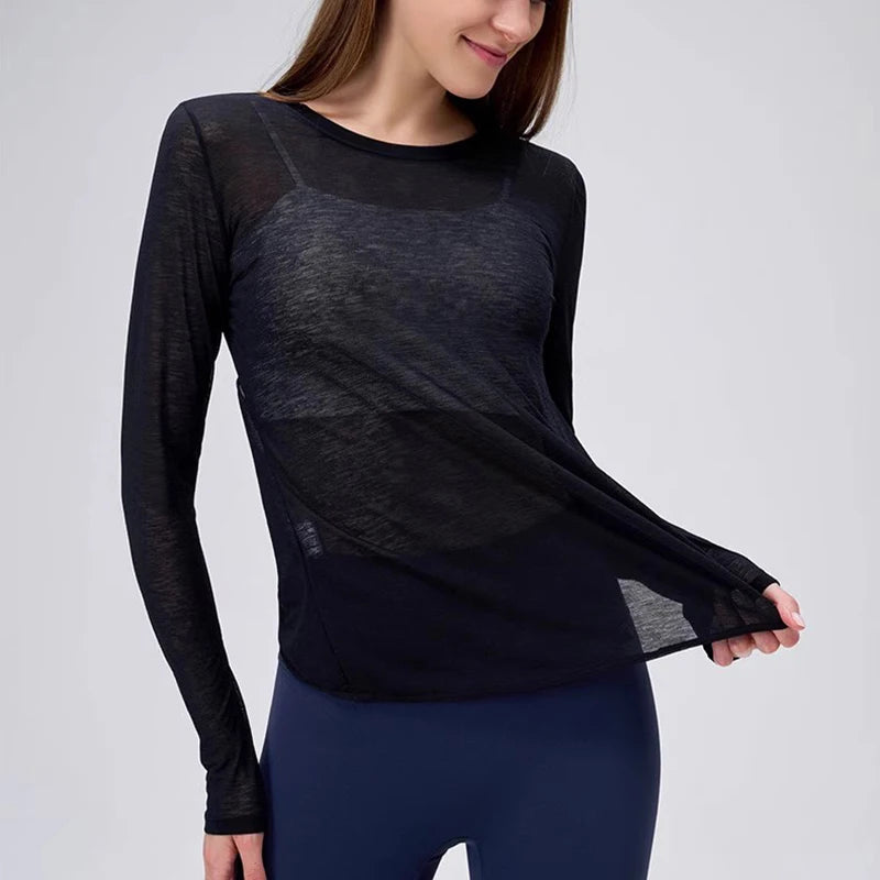 Autumn Thin Loose Long Sleeve Gym Breathable Yoga Blouse Hollow Beauty Back Running Cross Yoga Clothing Fitness Pilates Top Suit