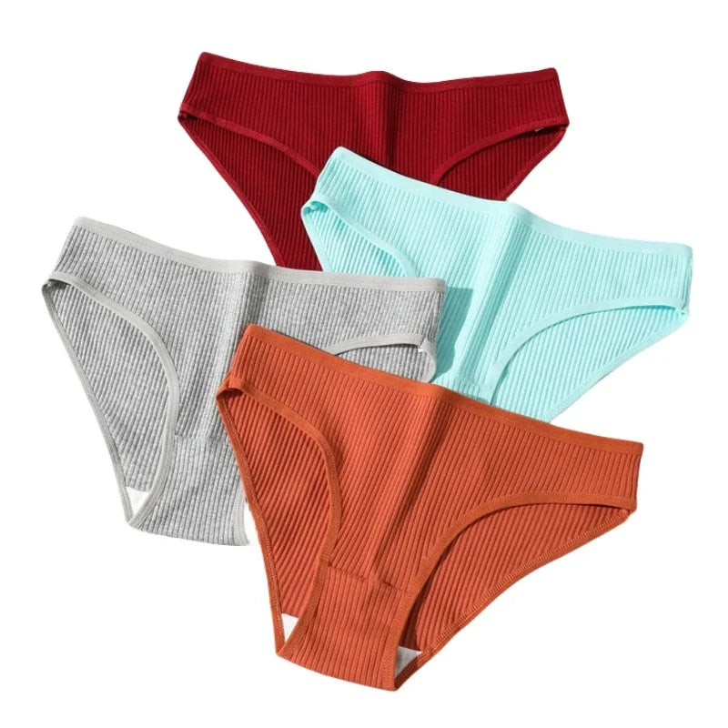 4Pcs/Set Cotton Panties For Women Low Rise Underwear Breathable Briefs Solid Color Sports Underpants Female Lingerie