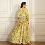 Women Bohemian Holiday Beach Long Dress 3/4 Sleeve V Neck Floral Print Loose Summer Casual Swing Dresses