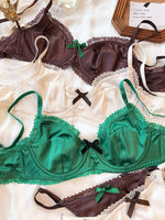 French Ice Silk Comfort Underwear Women Sexy Lace Ultra Thin Push Up Bra Set High Quality Brassiere Summer Breathable Lingerie