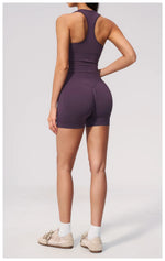 Seamless Gym Yoga Sets Women Breathable I-shaped Shock-absorbing Slim Sports Tank Top High Waist Shorts Training Fitness Suit