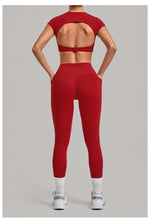 Women's Seamless Yoga Sets Sports Running High Waist Hip-lifting Pants Backless Short-sleeve Suits Workout Fitness Leggings Sets