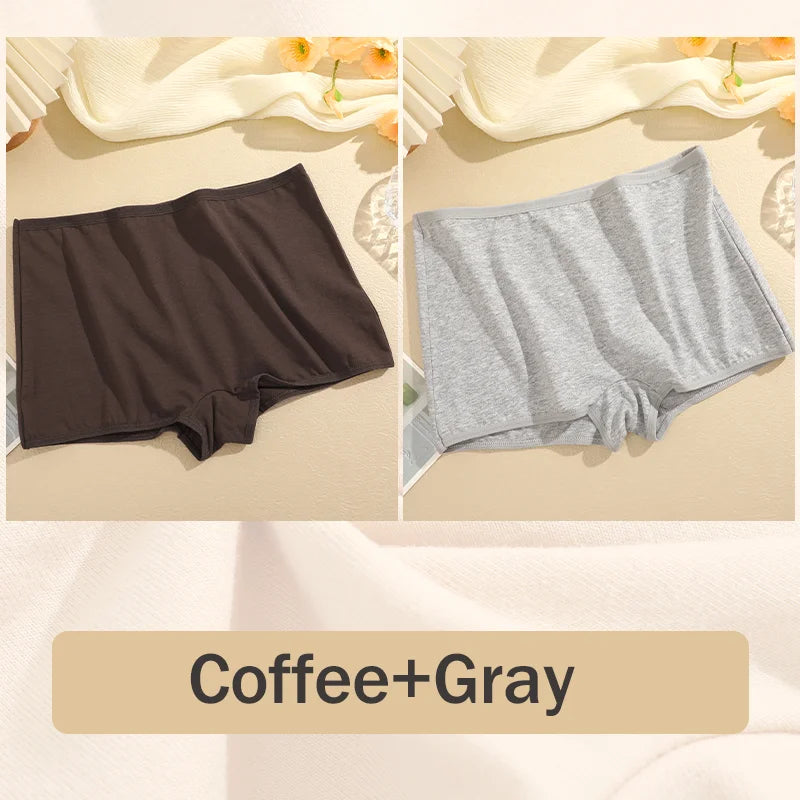 2PCS Women's Panties Cotton Seamless Sports Boxers Underwear Female Solid Color Briefs Cozy Lingerie Intimate Underpants XS-XL